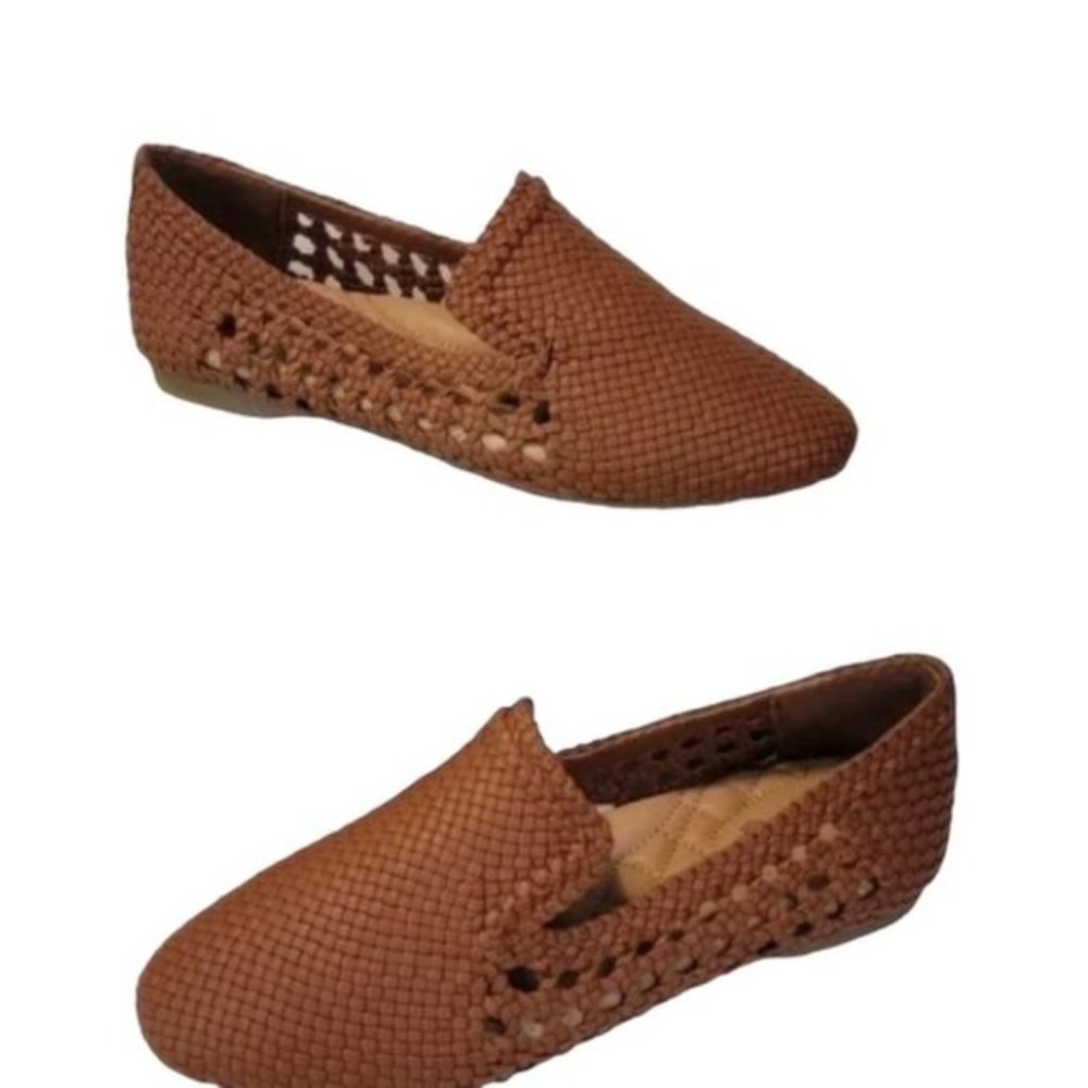 Birdies The Starling Cognac Woven Womens Vegan Leather Slip On Flats Loafers 9.5